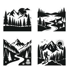 Obraz premium Hiker on mountain trail landscape scene.