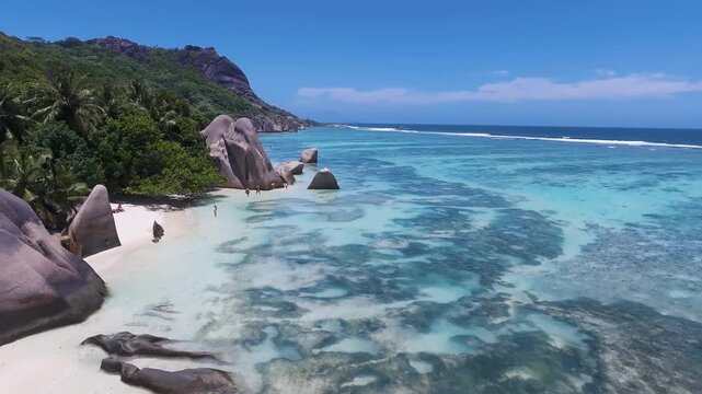 Anse Source d'Argent - Exotic dream - Beach on island La Digue in Seychelles, slow motion