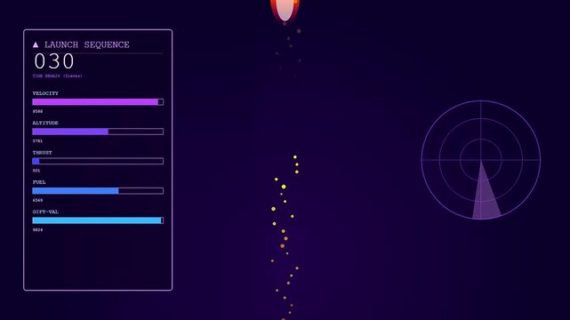 A digital Virtual Gifting Interface displays rocket launch progression with glowing fuel gauges and radar screens floating on a dark purple space theme gradient backdrop environment