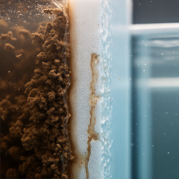 Microscopic view of extracellular polymeric substances EPS gel layer and concentration polarization on water treatment filtration membrane surface