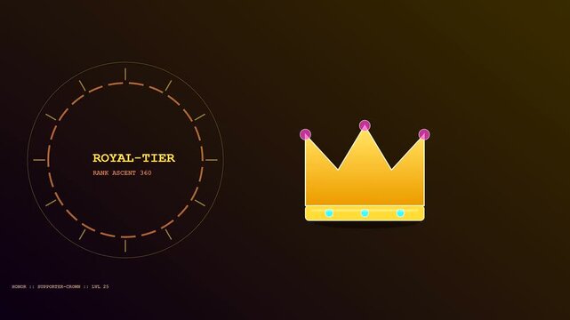 Three distinct stages of a virtual gifting interface shown with golden crowns and rotating circular indicators displayed on a dark gradient screen during user progress
