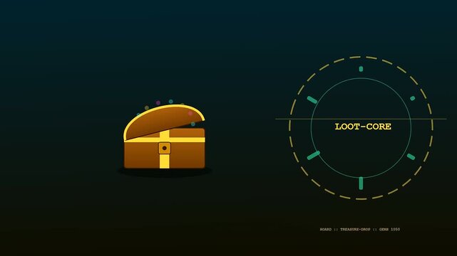 A digital Virtual gifting interface displays an animated chest opening process with glowing treasure gems appearing in a sleek modern graphical user interface on screen