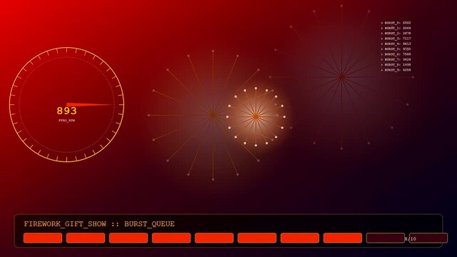 A digital virtual gifting interface features glowing circular dials and red pulsing nodes that activate during a rapid sequence of festive online event interactions