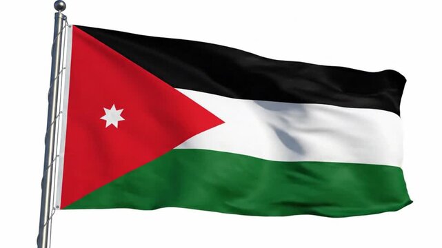 Flag of jordan waving in the wind isolated on white background