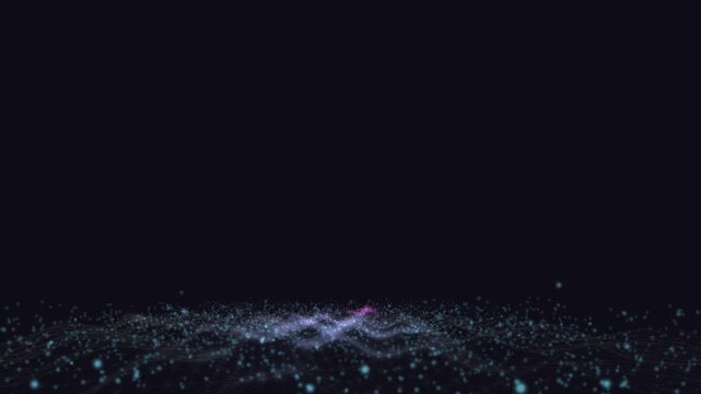Abstract blue plexus particle grid undulating with purple glow for dark tech presentation backgrounds