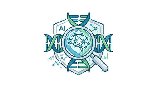 AI bio-security shield icon with DNA and brain.