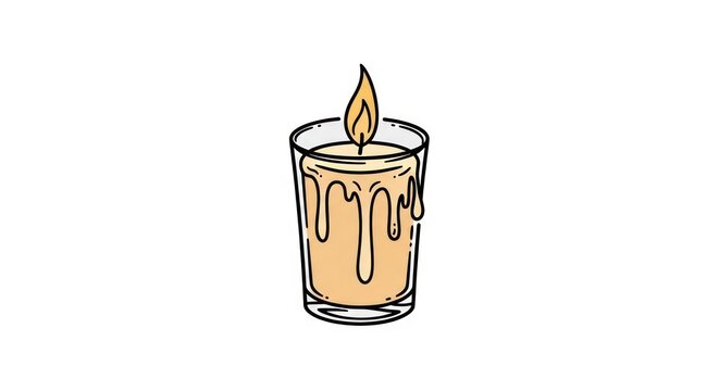 Wax candle in glass holder burning.