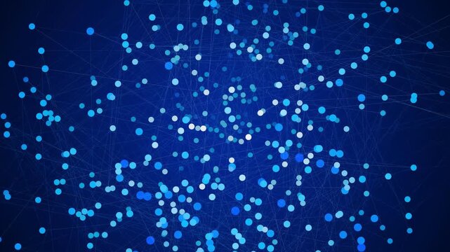 Abstract plexus network nodes dynamically connecting in deep blue space. Ideal for futuristic technology presentations and digital data visualization