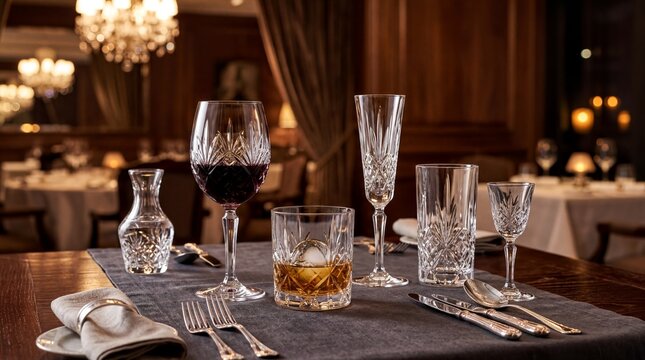 luxury tableware, exquisite crystal glassware with intricate cuts, exuding luxurious elegance