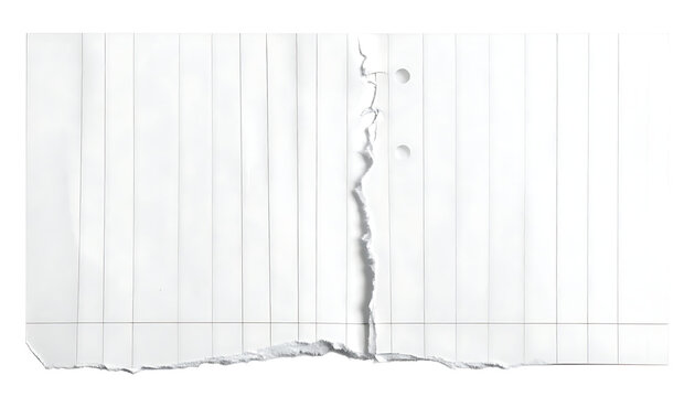 Isolated shredded white paper strips with jagged torn edges, rustic texture overlay element for document destruction or recycling visuals