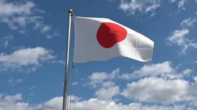 National flag of japan waving against a blue sky with clouds