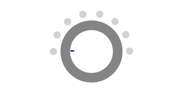 Animated circular dial turning up with green indicator dots on a white background. Great for volume control, loading, or UI concept graphics.