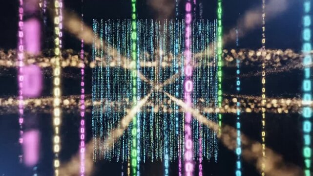Abstract digital background with glowing binary code data streams