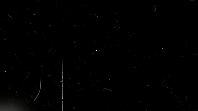 Old damaged tape defects with scratches shimmer, vintage film dust, vertical reel lines and black cinema overlay texture for retro footage effect