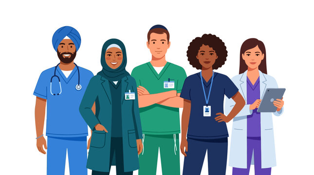 Diverse Medical Team of Doctors and Nurses Illustration