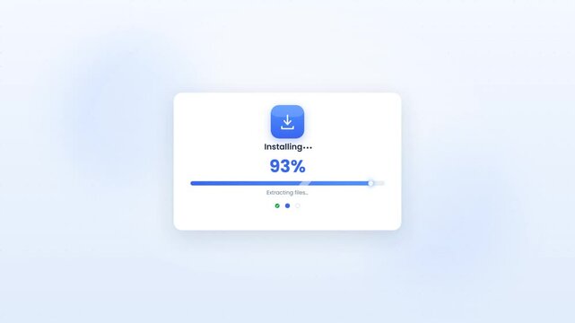 App installation progress bar advances from loading to complete with open button interface
