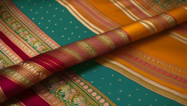 Decorative And Rich Silk Saree Fabric Wallpaper In Ethnic Art Generative Ai