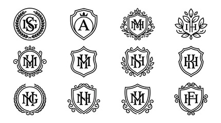 Fototapeta premium Collection of Vintage Heraldic Crests and Minimalist Monogram Logo Emblems