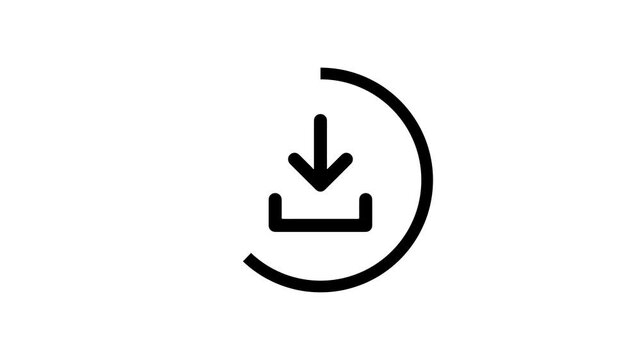 A minimalist black download icon animation with a downward arrow motion, set on a clean white background.