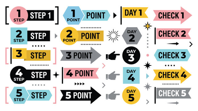 Set of colorful design elements for business workflow presentation and infographics icons.