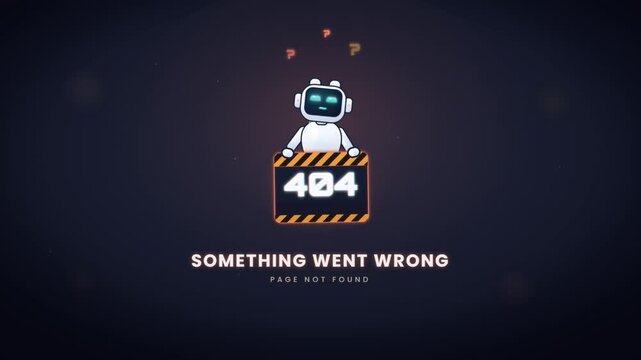 AI robot assistant sits on 404 error block as warning icons float on technology background