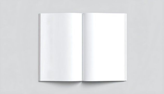 Open blank magazine mockup template, clean empty paper spreads for editorial layout presentation