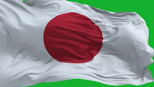Flag of japan waving in the wind against a green screen background