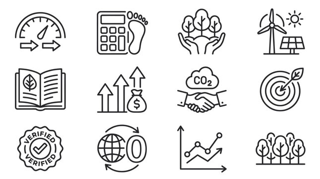 Set of line icons representing environmental sustainability and business growth.