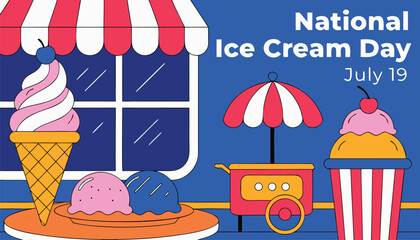 Fototapeta premium Colorful illustration celebrating national ice cream day with sweet frozen treats