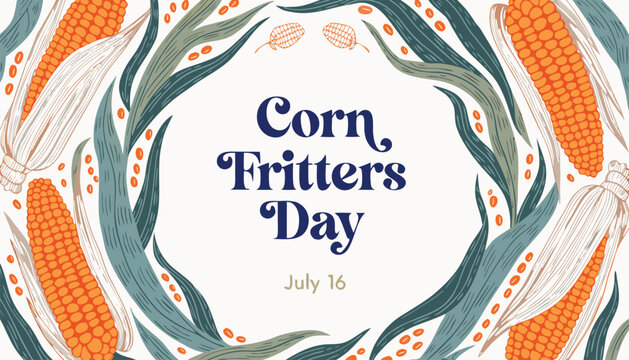 Decorative illustration celebrating the annual national corn fritters day event