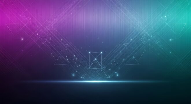 An elegant abstract background featuring vibrant purple and turquoise gradients, sleek digital textures, and luminous geometric light patterns, cyberspace, turquoise, matrix