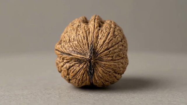 Close-up of a Whole Walnut on a Neutral Surface