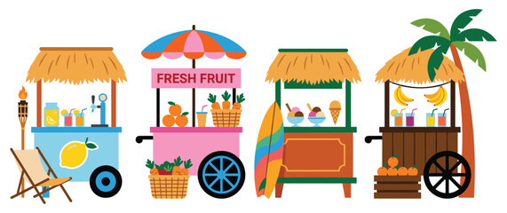 Set of colorful summer food and drink stands with tropical themes. © MST. RATNA AKTER