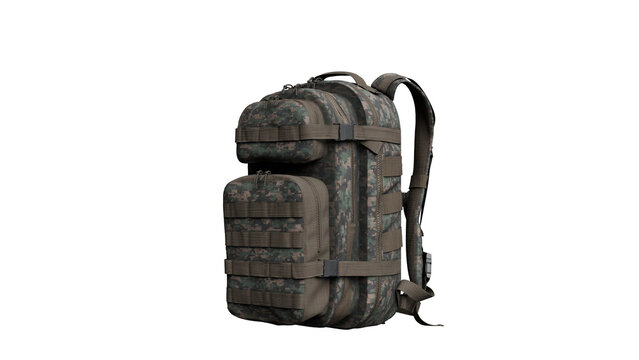 Camouflage Backpack on White Background