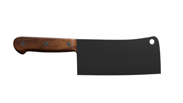 Wooden Handle Meat Cleaver on White Background