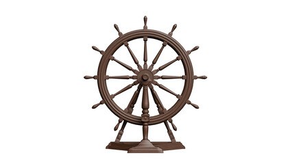 Wooden Ship Steering Wheel on White Background © Anh