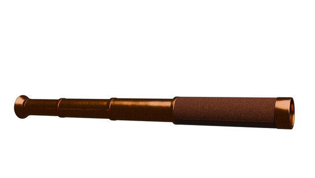 Vintage Brass Telescope on White Background