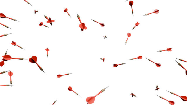 Red Darts Flying Against White Background