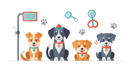 Fototapeta premium Puppy party. Vector illustration with cute dogs and accessories.