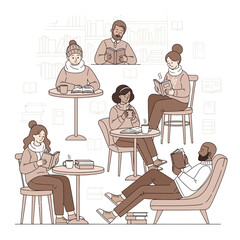 Fototapeta premium Reading Friends: Cozy Library Illustrations