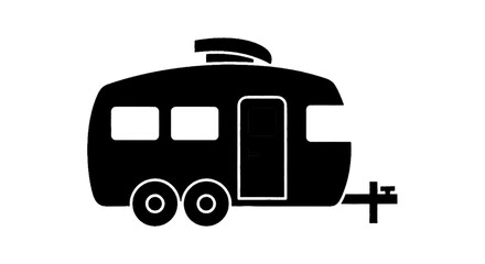 Fototapeta premium Minimal black silhouette icon, simple flat vector, bold black shape, no, no shading black silhouette icon of a travel trailer camper on a, flat icon style