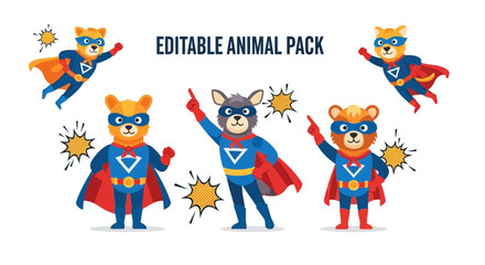 Fototapeta premium Superhero Animals: Vector Collection for Playful Designs