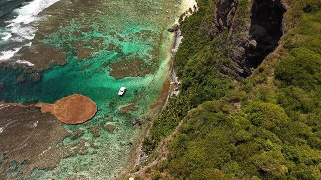 Drone panorama highlighting the dramatic coastal scenery of Fronton Beach.