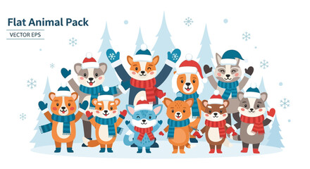 Fototapeta premium Winter Animal Friends: Cartoon characters in winter clothes