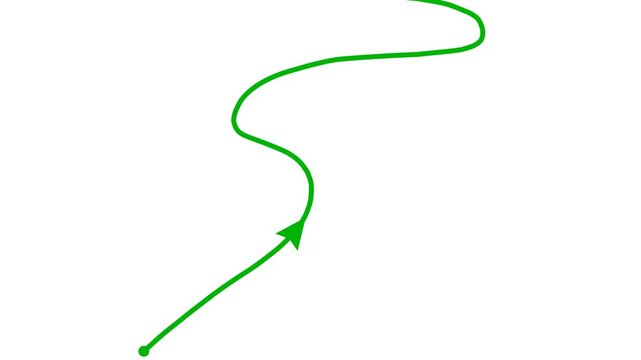 Green curved arrow path animation on Alpha channel, winding route motion graphic, business journey process, success growth indicator, goal strategy direction, professional.