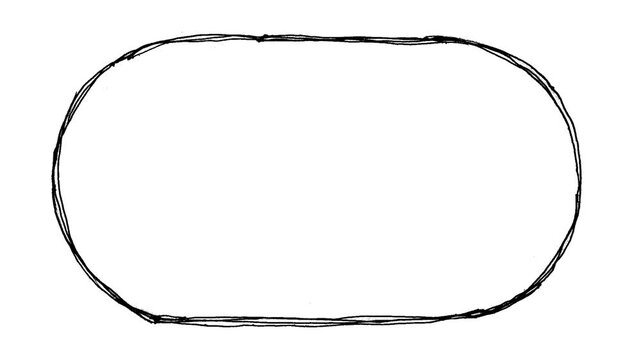 Black hand drawn oval animation, sketchy pill shaped frame on Alpha channel, artistic doodle border, creative highlight element, minimalist design, motion graphic, isolated.