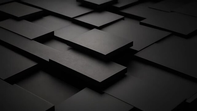 Abstract composition of overlapping black rectangular panels with shadows