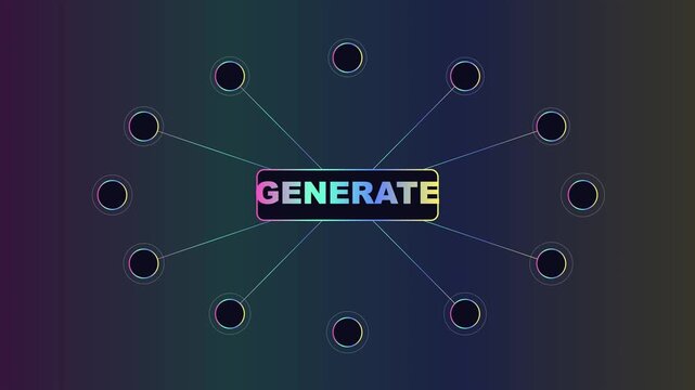 Abstract mind map infographic with generate text and connecting nodes, modern gradient tech background, for business presentations