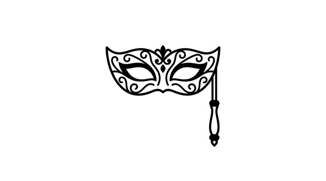Elegant black and white masquerade mask illustration with handle.