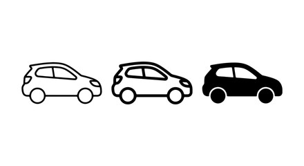 Fototapeta premium Car Icons: Compact Hatchback Vehicle Silhouettes, Black and White, Vector Graphics